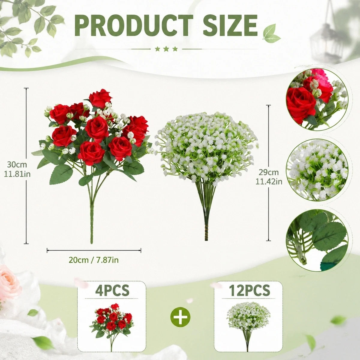 Artificial Rose & Baby’s Breath Flower Bundles