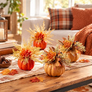 Pumpkin Dahlia Maple Leaf Floral Arrangements – Set of 2