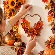2-Piece Heart-Shaped Maple Leaf Fall Wreath Set