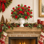 Red Rose and Pine Berry Artificial Floral Pick Set