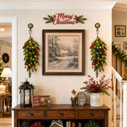 Red Bow Christmas Staircase Swag Set