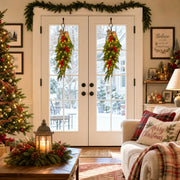 Red Bow Christmas Window Swag Set
