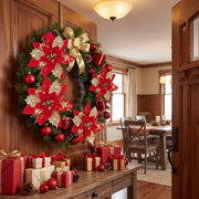 Glitter Poinsettia and Ball Ornament Set – 34 Pcs (Multicolor)