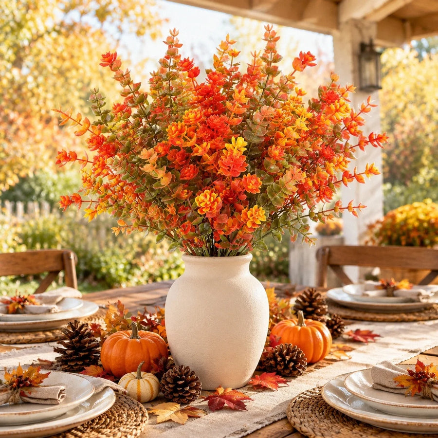 Orange Fall Eucalyptus Floral Stems – Set of 12