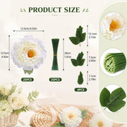 Artificial Peony Flower Heads With Stems – Set of 25