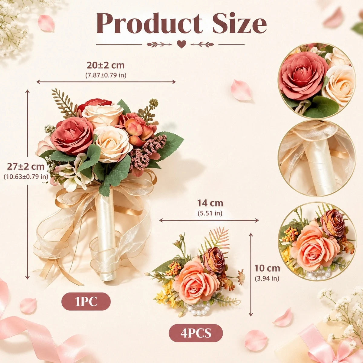 Terracotta Rose Bridal Bouquet & 4 Corsages