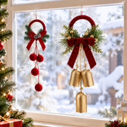 2-Piece Velvet Bow Christmas Hanging Wreath Set