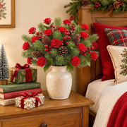 Red Rose and Pine Berry Artificial Floral Pick Set