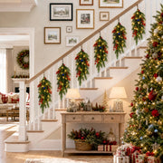 Red Bow Christmas Staircase Swag Set