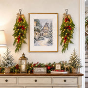 Red Bow Christmas Window Swag Set
