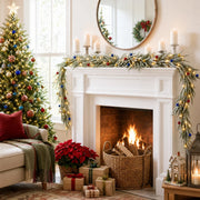 Christmas Mantel Garland with Red Berry Swags