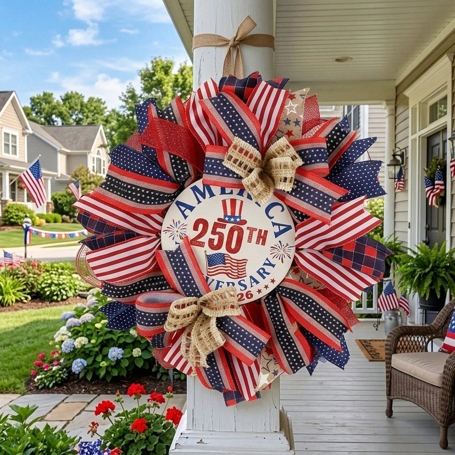 17.7" Patriotic Wreath for Front Door | 4th of July Memorial Day American Flag Indoor Outdoor Decor