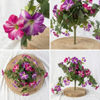 Artificial Hanging Flowers Plants with Basket for Outdoors, Artificial Petunias UV Resistant Petunias Fake Flowers for Outdoor Garden Porch Balcony Decoration