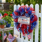 Side view of 4th of july patriotic flag wreath for front door window by IPOPU