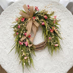 Flower Wreath with Burlap Bow, Artificial Spring and Summer for Front Door Wreath Pink Peony Wreath Garden Party Home Wall Wedding Decor