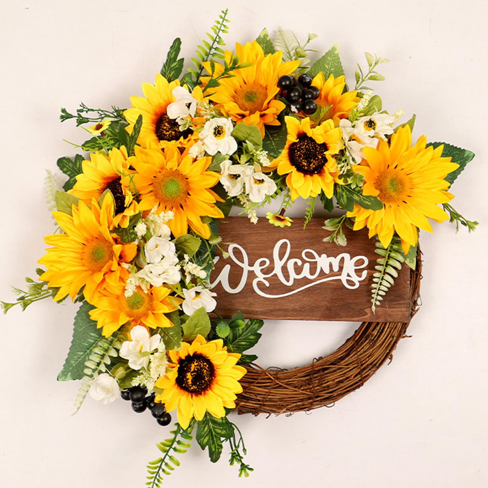 Artificial Sunflower Welcome Wreath | Front Door Window Outdoor & Indoor Home Decor All Season