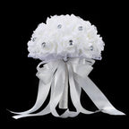 Crystal Diamond Rose Bridal Bouquet | Wedding Bride Bridesmaid Church & Party in Ivory White