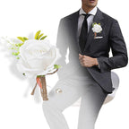 Groom & Groomsmen Boutonniere Brooch Set of 4 | Faux Pearl Wedding Lapel Flowers in Beige Red White Blue