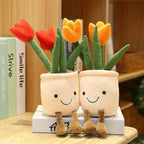 Tulip Flower Pot Stuffed Throw Plushie Pillow Doll, Soft Fluffy Plant Friend Hugging Cushion - Present for Every Age & Occasion