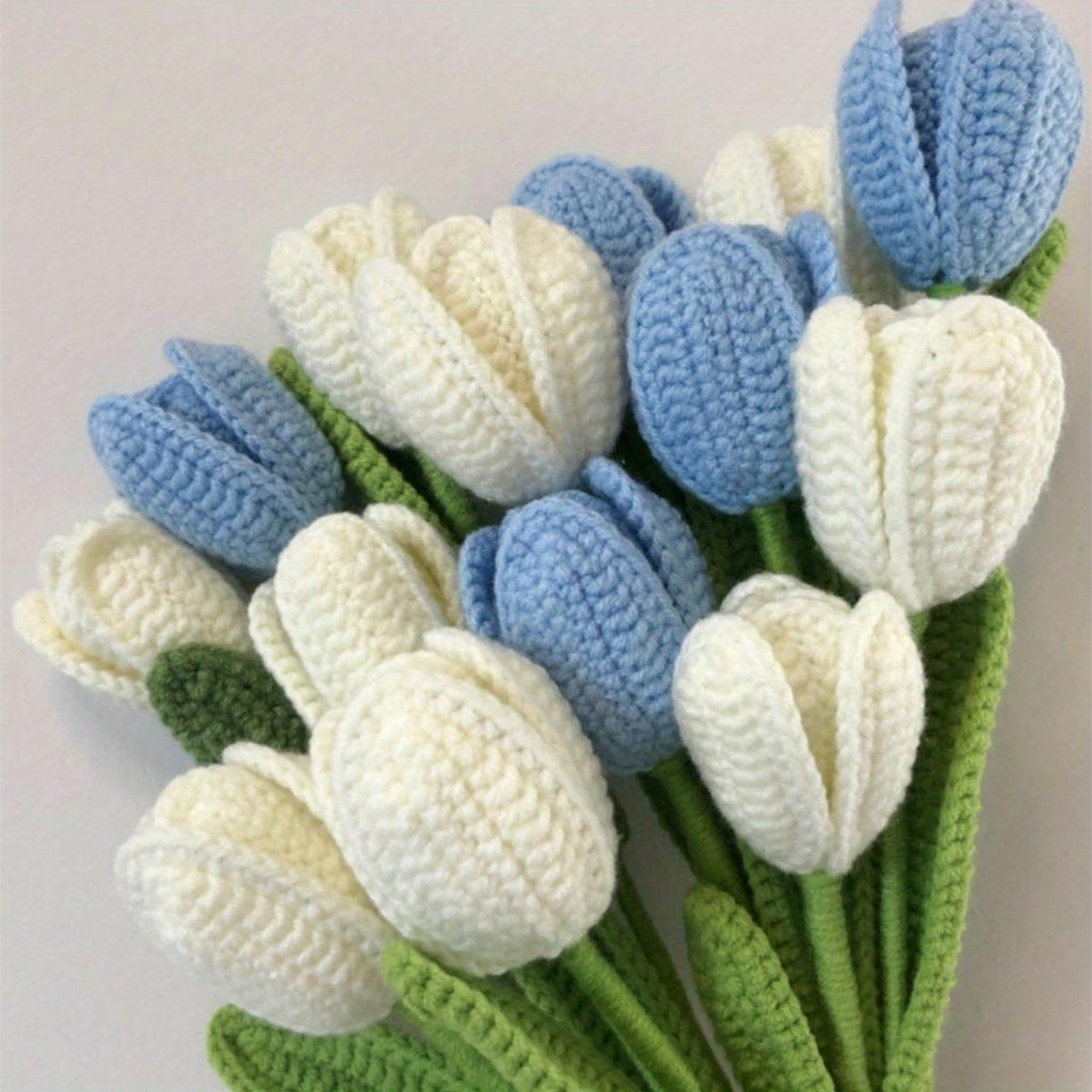 Artificial Tulips Gifts Crochet Tulips Bouquet Completed Handmade Tulips Bouquet for Home Decoration Gift Cotton Decorative Ornaments