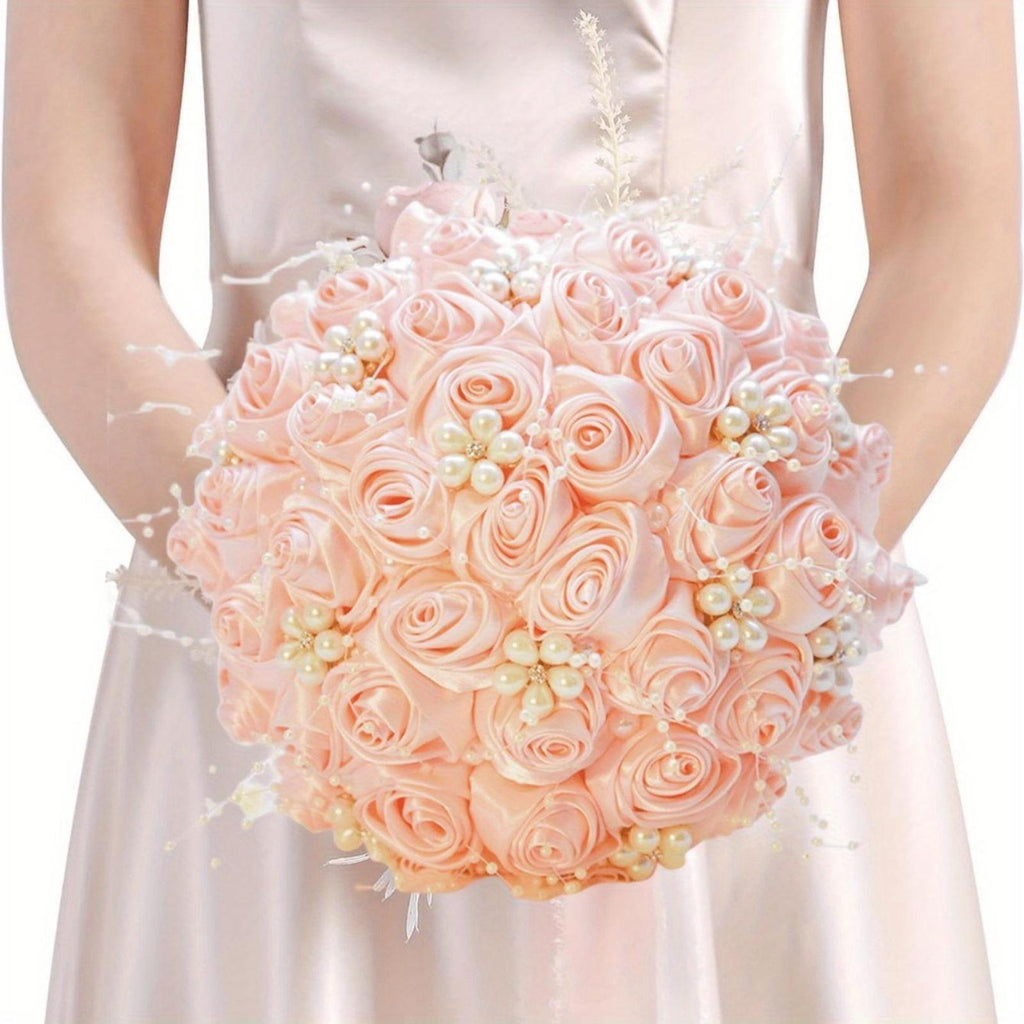 Luxury Rhinestone & Pearl Bridal Bouquet | Wedding Flowers for Bride & Bridesmaid in White & Pink