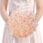 Luxury Rhinestone & Pearl Bridal Bouquet | Wedding Flowers for Bride & Bridesmaid in White & Pink