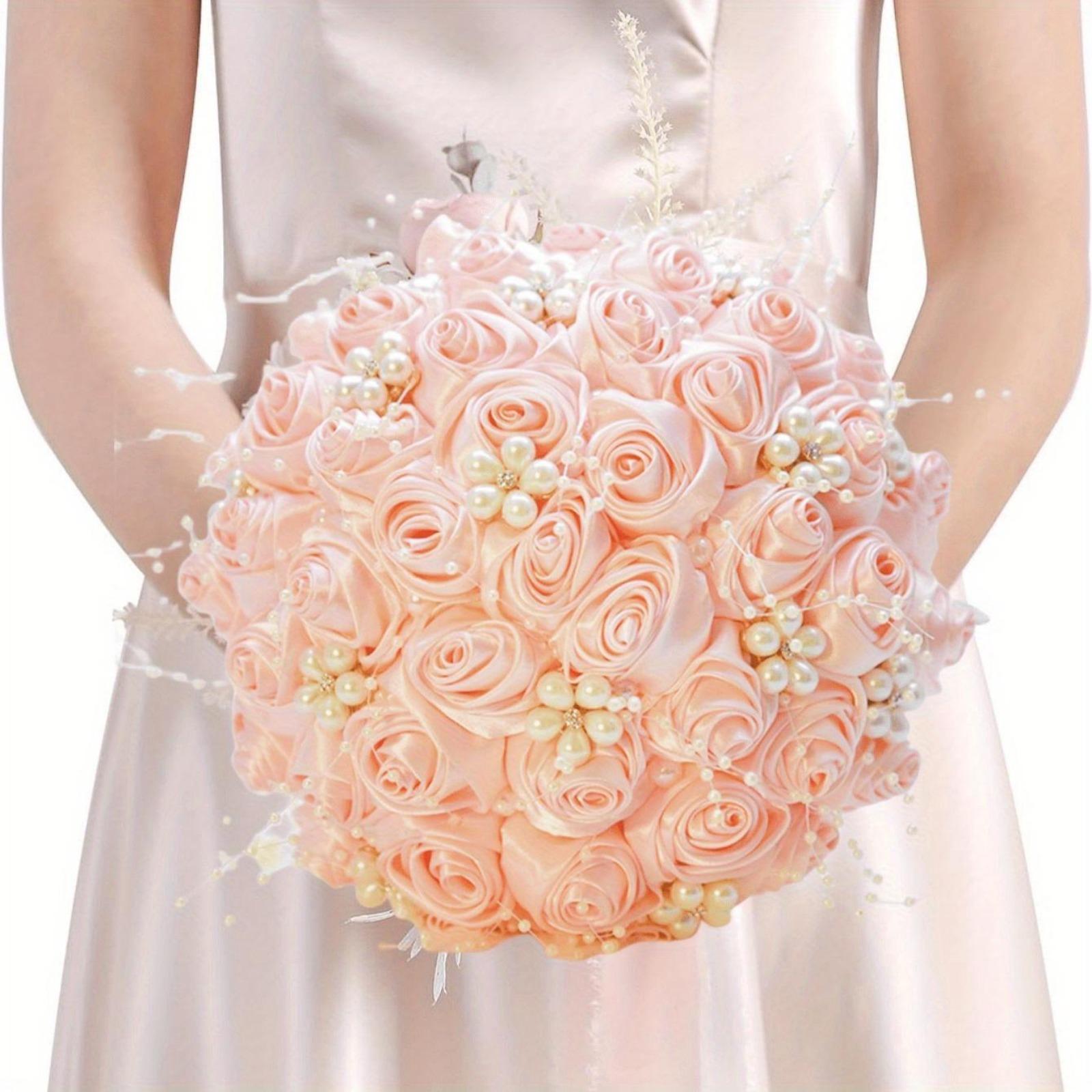 Luxury Rhinestone & Pearl Bridal Bouquet | Wedding Flowers for Bride & Bridesmaid in White & Pink