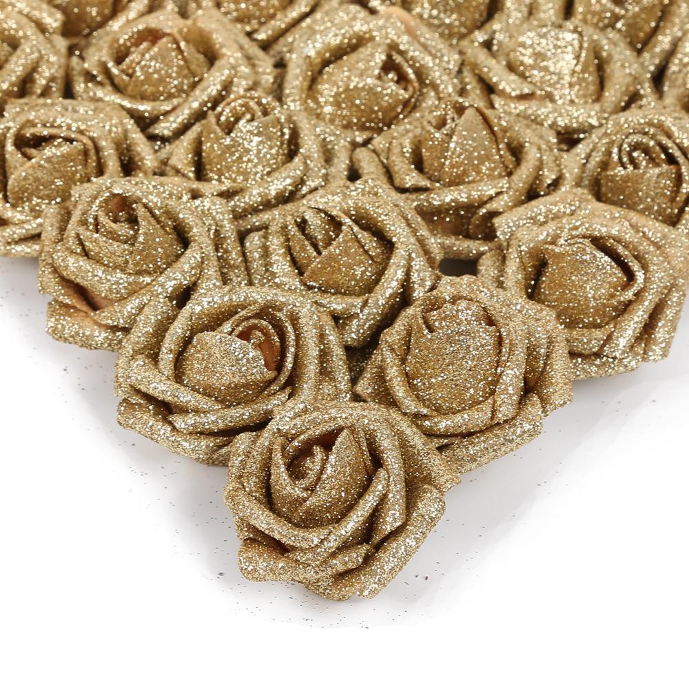 Glitter Artificial Roses with Stems 25pcs | Gold Sparkle Wedding Bridal Bouquet Home & Party Decor