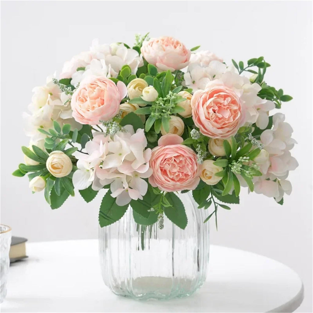 Artificial Rose Bouquet | Faux Flowers for Vase Table Centerpiece Wedding Bridal Baby Shower & Cake Topper in White Purple Blue Green Pink