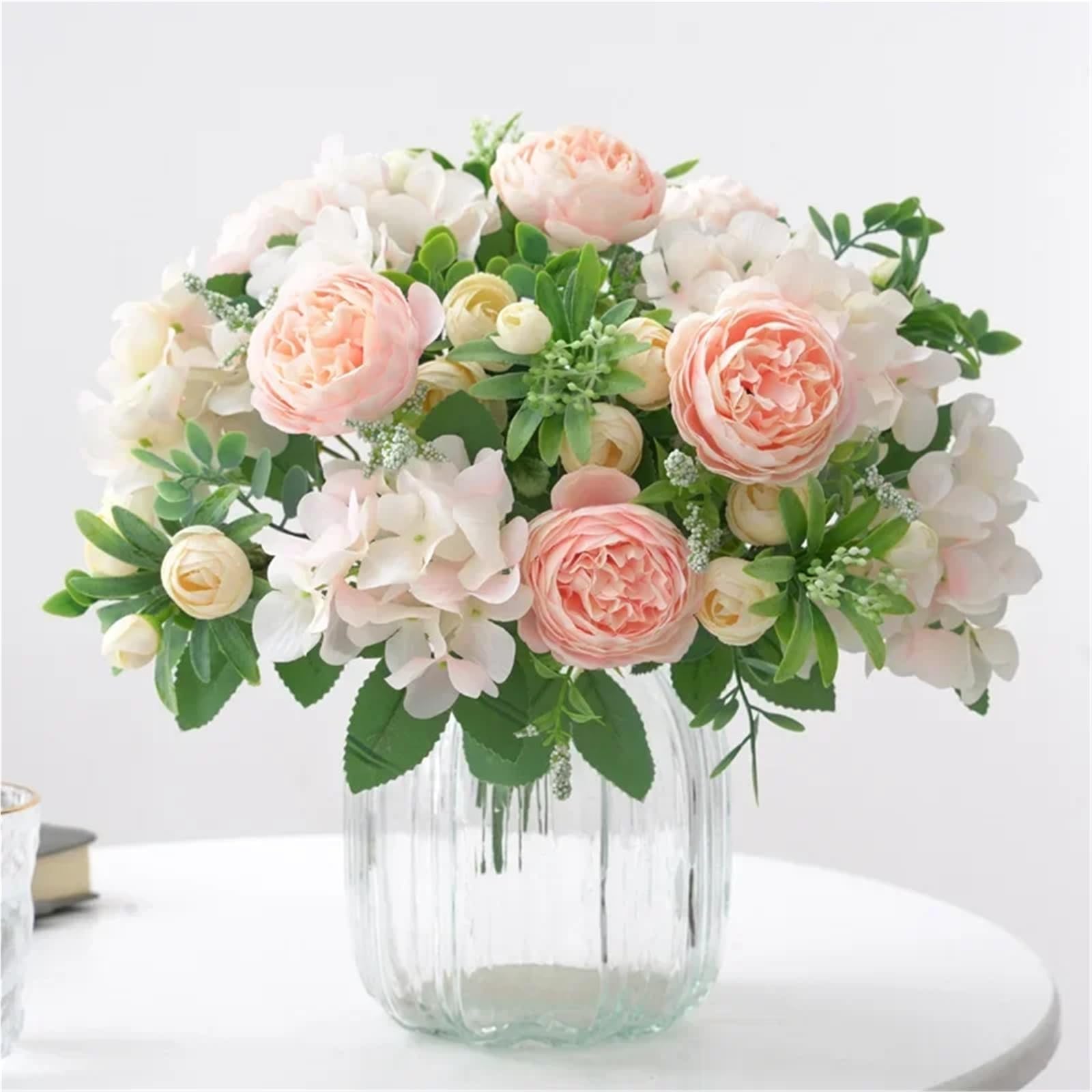 Artificial Rose Bouquet | Faux Flowers for Vase Table Centerpiece Wedding Bridal Baby Shower & Cake Topper in White Purple Blue Green Pink