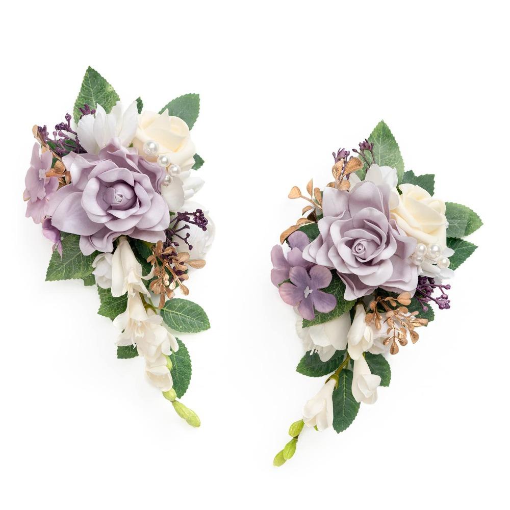 Artificial Flower Corsage Set 2pcs | Wedding Prom Homecoming Graduation Mother Daughter Shoulder & Wristlet in 10 Colors