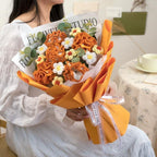 Wrapped Crochet Flowers Bouquet with Crochet Flowers, Crochet Sunflower, Lily Bouquet for Home Decor, Graduation Gifts, Gift for Women
