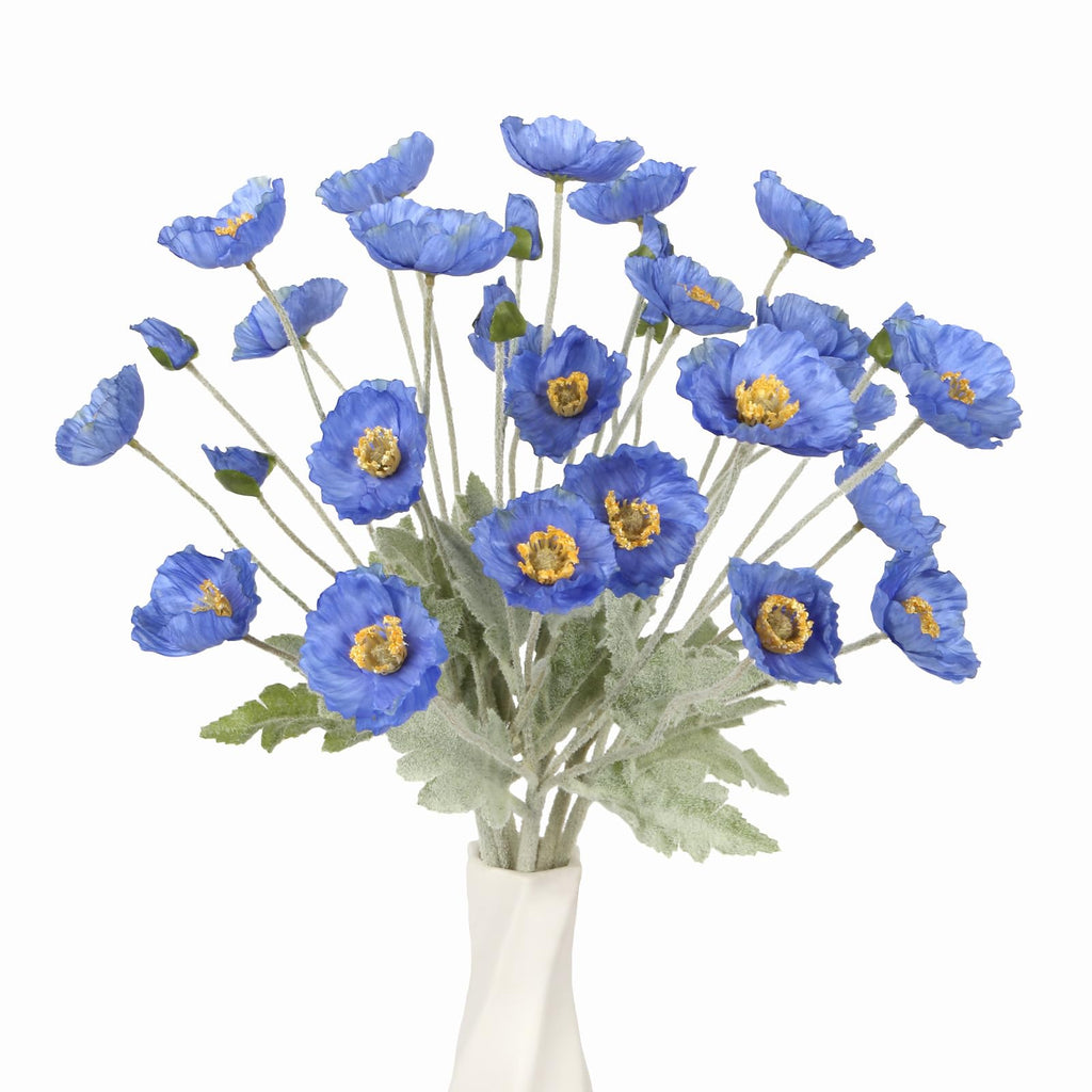 Silk Artificial Poppy Flowers 8pcs with Stem | Wedding Party Table Centerpiece & Home Decor in 10 Colors