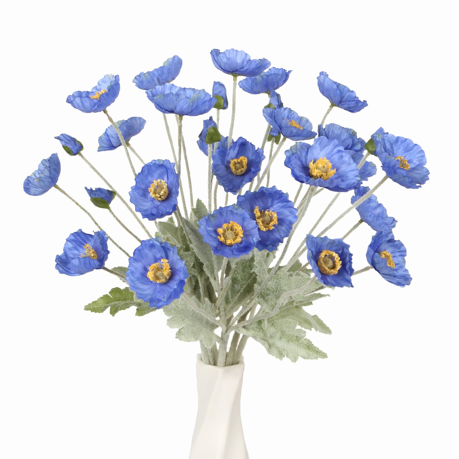 Silk Artificial Poppy Flowers 8pcs with Stem | Wedding Party Table Centerpiece & Home Decor in 10 Colors
