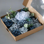 Bulk artificial navy blue flowers with stems in full arrangement