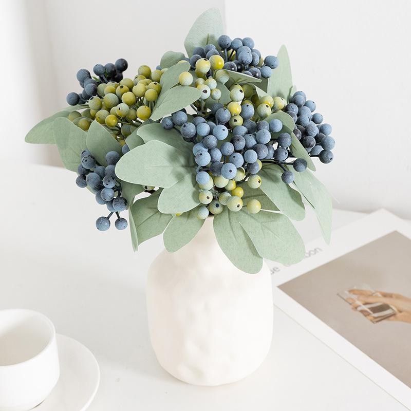 Artificial Blueberry Berry Stems 12pcs | Lifelike Faux Berry Sprigs for Wedding Christmas Valentine's Day Halloween & DIY Bouquet Decor in Blue Green