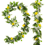 Artificial lemon garland with fairy lights greenery vine and white yellow flowers for home garden and wedding decor
