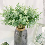 Artificial Eucalyptus Stems in Glass Vase with Faux Water 4pcs | Home Centerpiece & Office Decor in Green Purple Orange