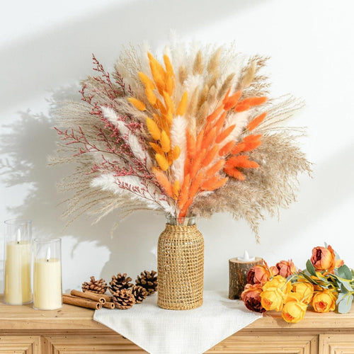 100pcs Luxe Boho Chic Pampas Grass Bouquet - Long-Lasting, Dried & Natural for Fall, Thanksgiving & Wedding Decor Decorative Flower Ornaments
