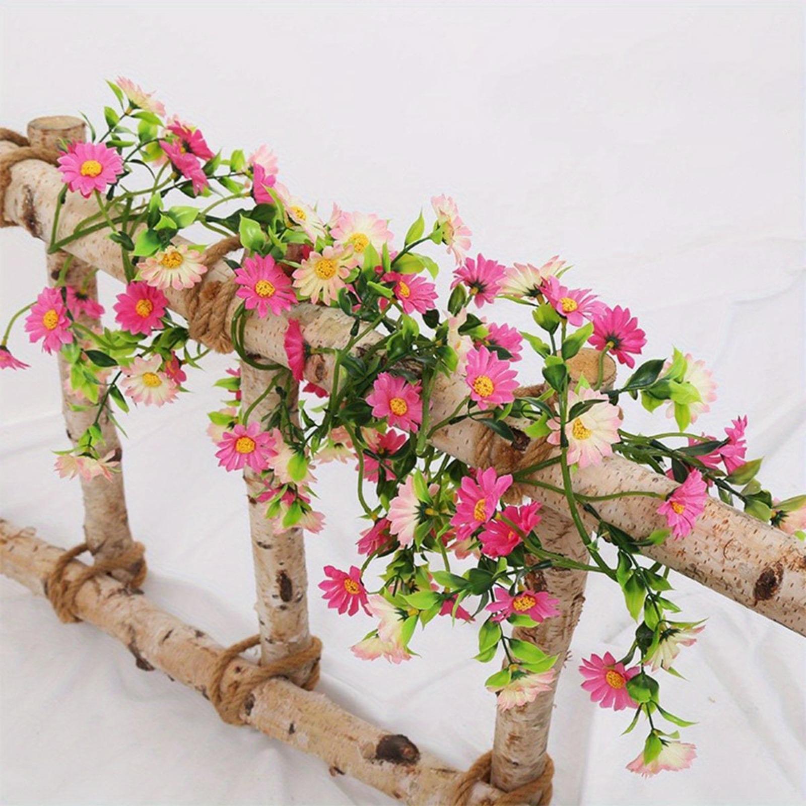 2 Pcs 6.9ft Flower Garland Artificial Daisy Flowers Vine Hanging Vines Flowers Spring Flower Vine Green Leaves Wall Party Wedding Arch Floral Indoor Outdoor Deco