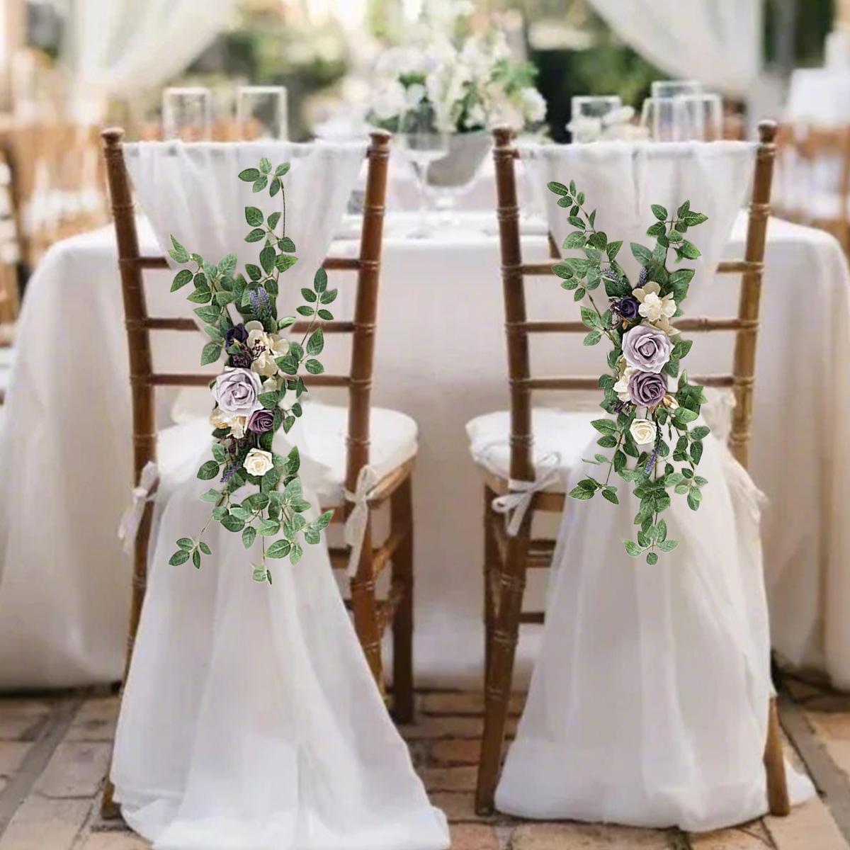 Artificial Pew Flowers Aisle Floral Swag 2pcs | Wedding Chair Ceremony Reception Church & Outdoor Decor in Provence Blue Purple