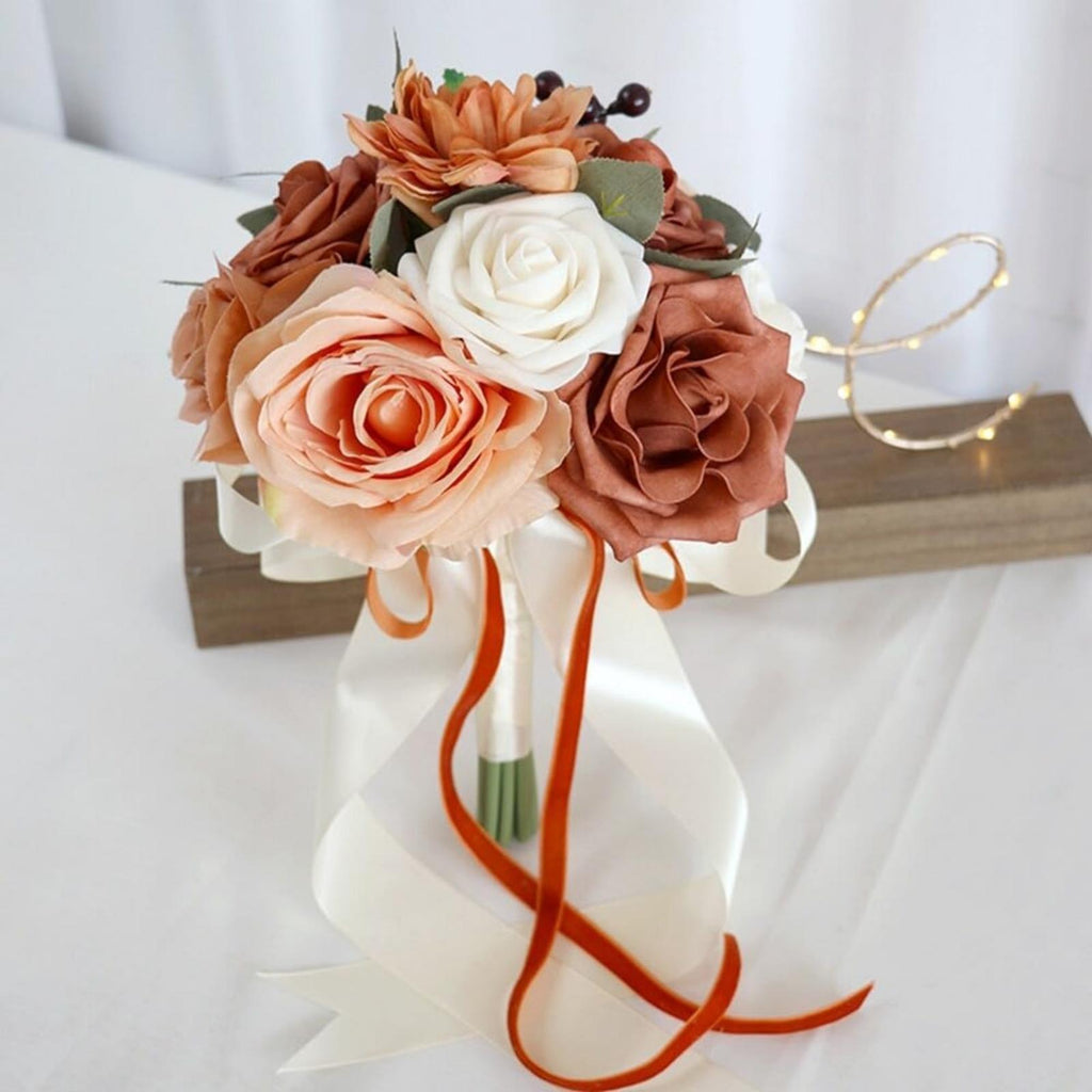 Blue artificial rose bridal bouquet for bride bridesmaid tossing wedding ceremony prom