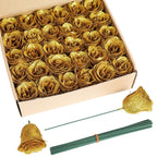 Glitter Roses Bouquet with Stems 30pcs | Wedding Party Christmas & Home Decor in Gold Silver Pink Purple 16 Colors