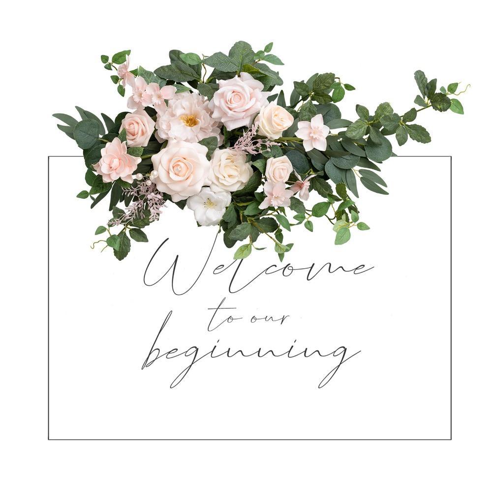Artificial Flower Backdrop Garland | Ceremony Reception Wall Easel Head Table Entryway & Home Decor in Red Orange Pink Blue White Light Pink