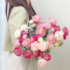 Artificial Peony Rose Combo Bouquet 6pcs | Home Table Wedding Party & Farmhouse Decor in Mix Pink Pink Red Pink White