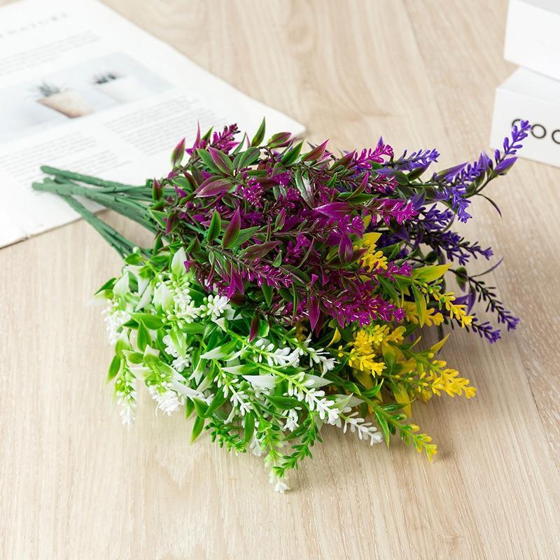Artificial Lavender Flower Stems 6pcs | Realistic Faux Lavender for Home Bedroom Office & Commercial Display Decor in Purple Pink Green Yellow