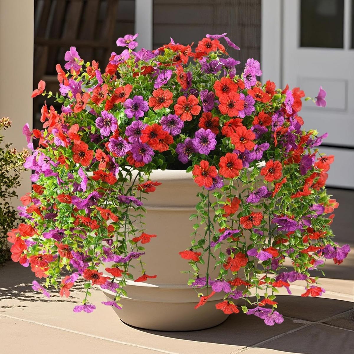 UV Resistant Artificial Morning Glory Vines 4 Pack | Outdoor Garden Fence Wall Balcony & Home Decor in 7 Colors