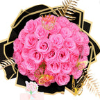 DIY Glitter Rose Bouquet Gift Set 24pcs | Graduation Birthday Gift with Stickers Ribbons Butterflies Crown in 7 Colors (Assembly Required)