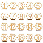 Hexagon Wooden Table Numbers 1-20 with Holder Base | Rustic Wedding Reception Decor