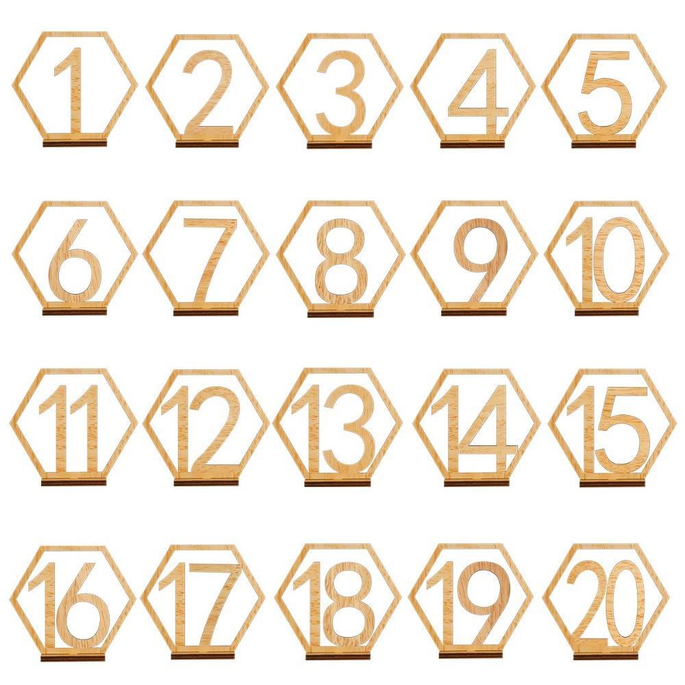 Hexagon Wooden Table Numbers 1-20 with Holder Base | Rustic Wedding Reception Decor
